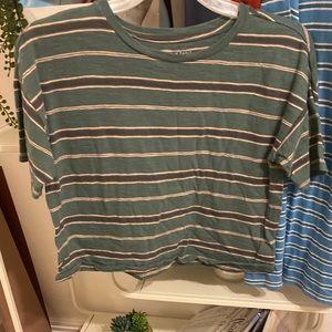 American Eagle Striped Crop Top- green